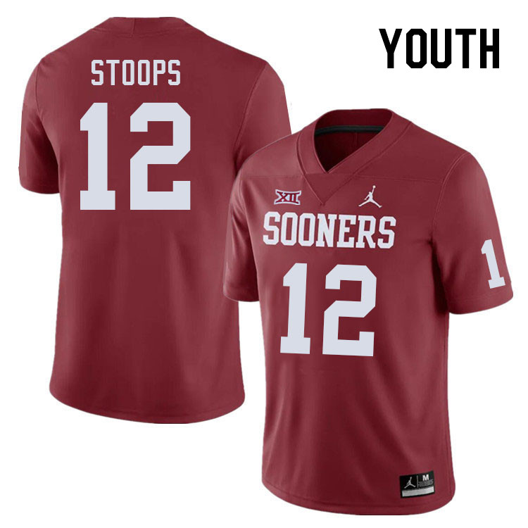 Youth #12 Drake Stoops Oklahoma Sooners College Football Jerseys Stitched Sale-Crimson